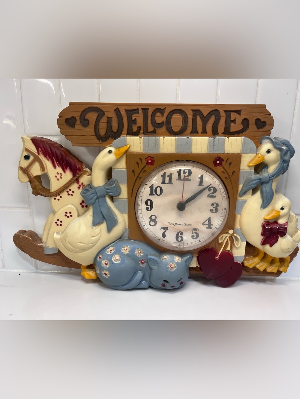 Vintage Burwood Welcome Animal Themed Colorful Nursery 16 Inch Wall Clock